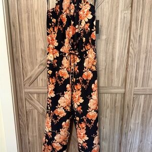 Enfocus Studio Black and Orange Floral Jumpsuit